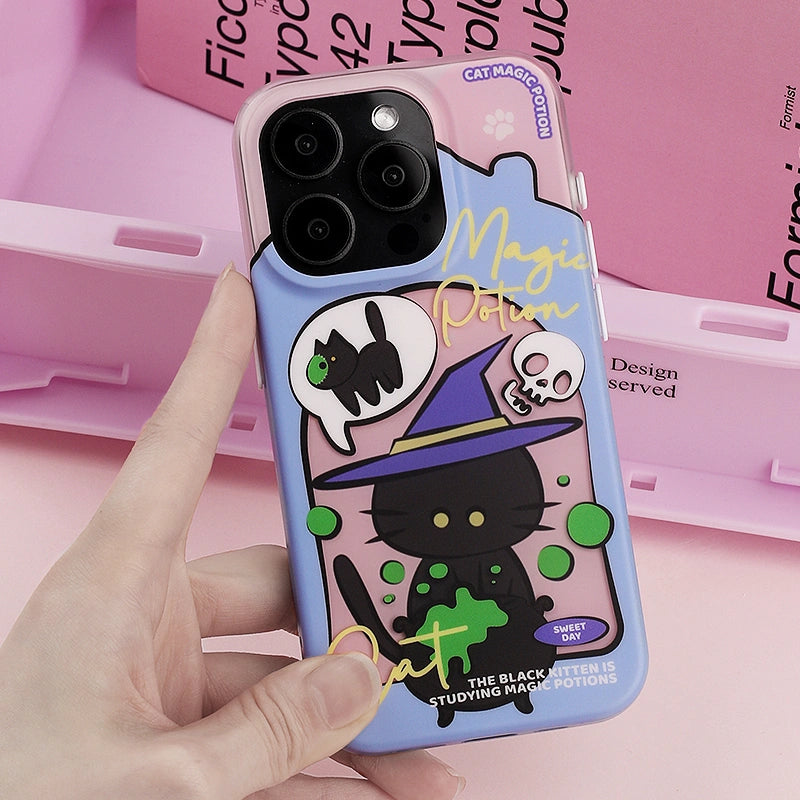 Celebrate Halloween with the Cat-tastic Wizardry phone case, featuring a charming black cat in a purple witch hat and a skull, ideal for cat lovers and magic fans from Cat Lady's Find.