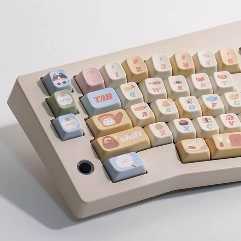 Japanese food cat keycap set angle view cute kawaii keyboard