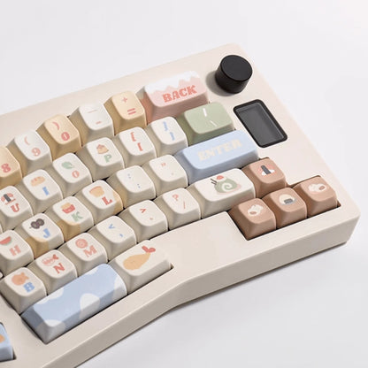 Japanese food cat keycap set side view mechanical keyboard