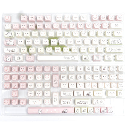 Gift for gamer girls and cat lovers: Lazy Paws Paradise white cat keycap set for mechanical keyboards.