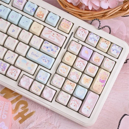 MAO profile pastel cat-themed keycaps for cute gaming setup

