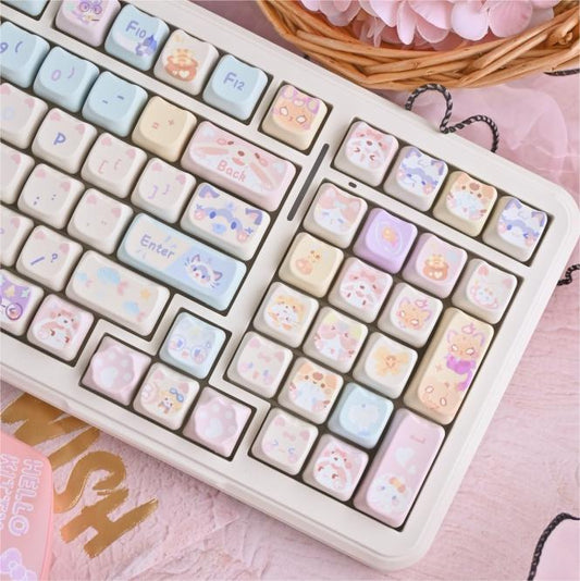 MAO profile pastel cat-themed keycaps for cute gaming setup

