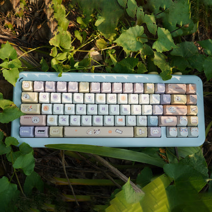 Pastel-themed Hamster & Whiskers Tales Keycap Set for mechanical keyboards with playful cat and hamster designs.