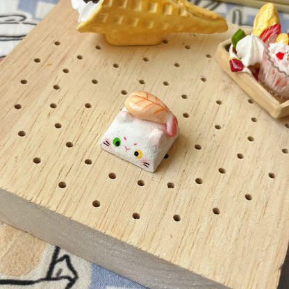 MeowSushi Handmade Cat Keycap for mechanical keyboards, featuring a fun and cute sushi cat design, a must-have for cat lovers.