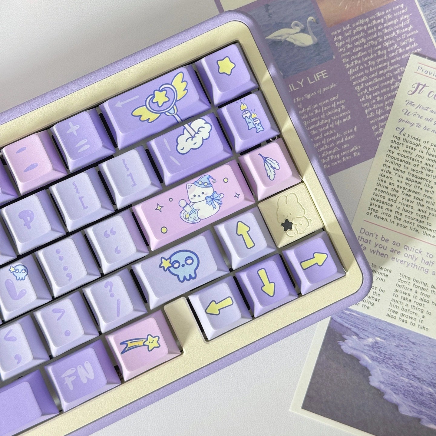 Purple Mystic Meow Keycap Set with adorable star and moon elements, ideal gift for mechanical keyboard enthusiasts.