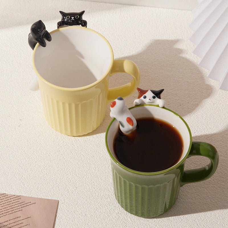 Adorable Purrfectly Cozy Cat Mug with a calico and black cat design, a pawsome gift for cat owners.