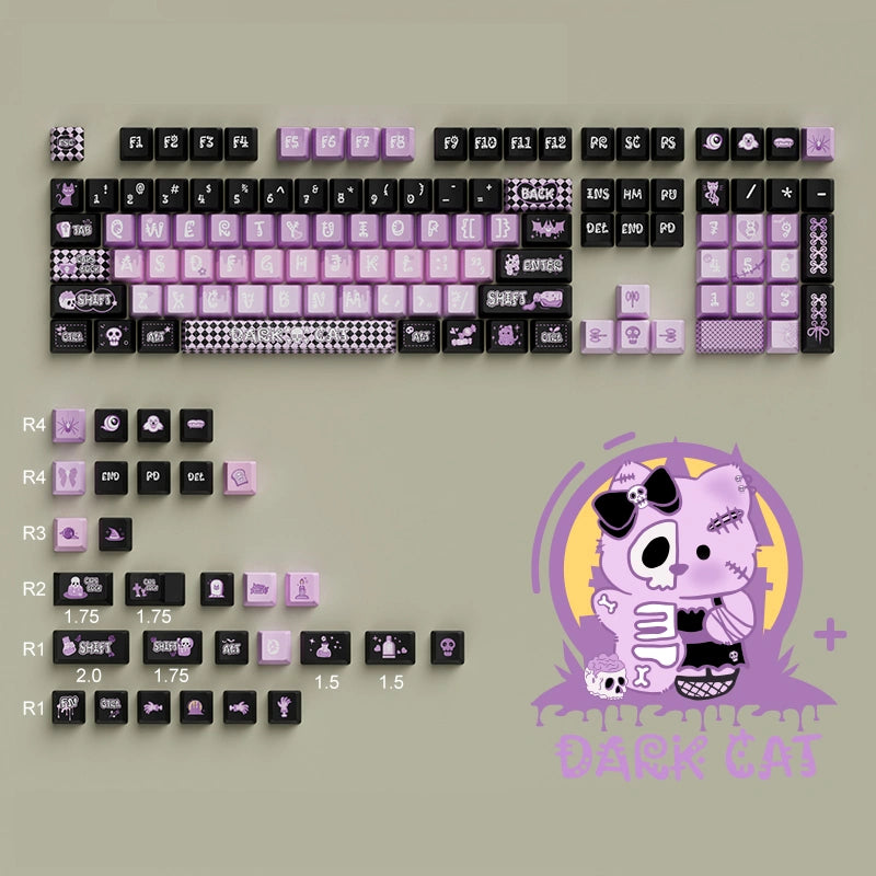 Gamer girl mechanical keyboard featuring Gothic black and purple cat keycap set