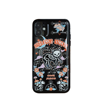 Skeleton Kitten phone case featuring a spooky black kitten with skeleton design – the perfect gothic Halloween accessory for cat lovers, from Cat Lady's Find.