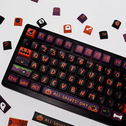 Spooky Meow Magic Keycap Set featuring black cats, perfect Halloween gift for gamer girls and cat lovers.