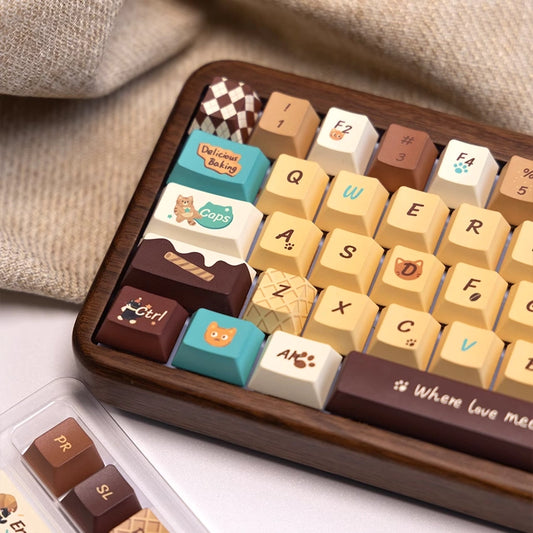 Whisker Bakery Keycap Set featuring ginger cat and bakery-inspired designs for mechanical keyboards.