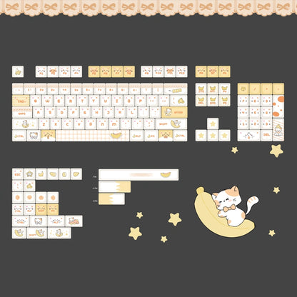 Cat Lady's Find Banana Meowlicious Keycap Set with playful banana and kitten details.